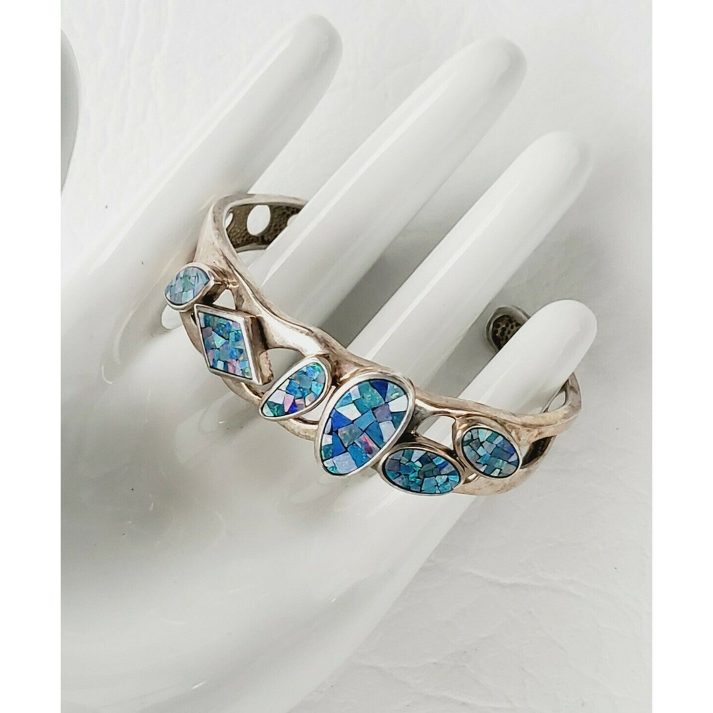 Vintage Southwest WK Whitney Kelly sterling 925 Opal Chips Inlay Cuff Bracelet
